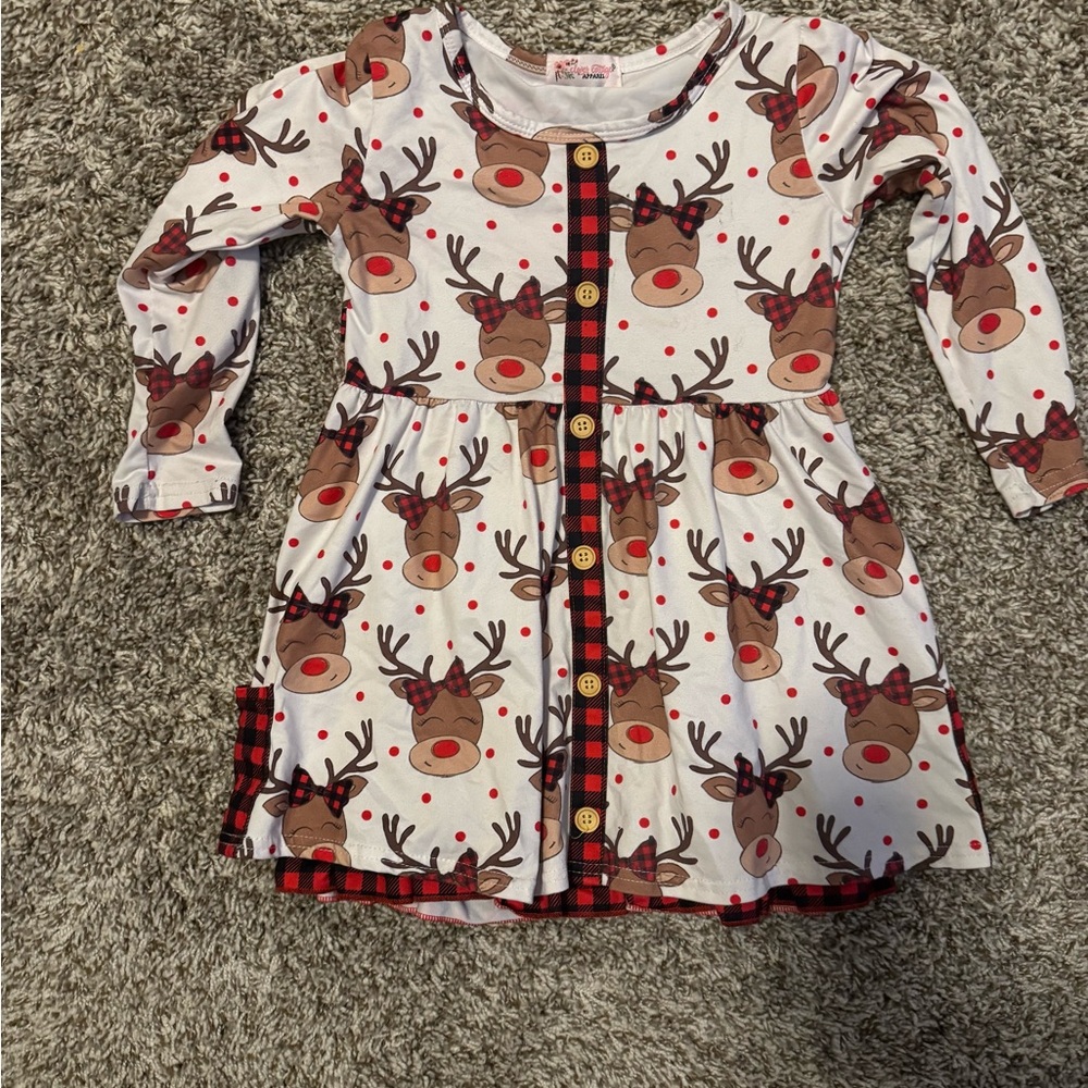 Girls' Reindeer Print Dress